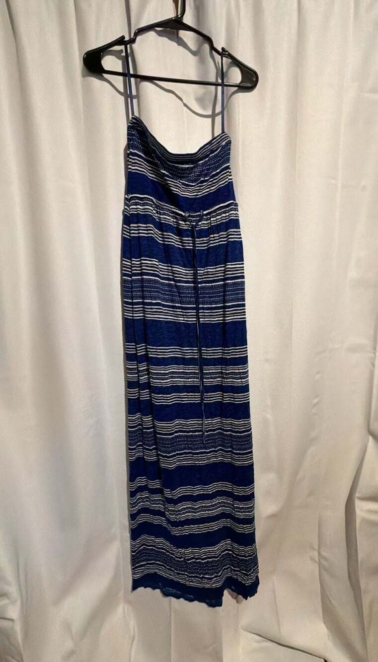 Motherhood Maternity Blue and White Striped Strapless Maxi Dress Size S